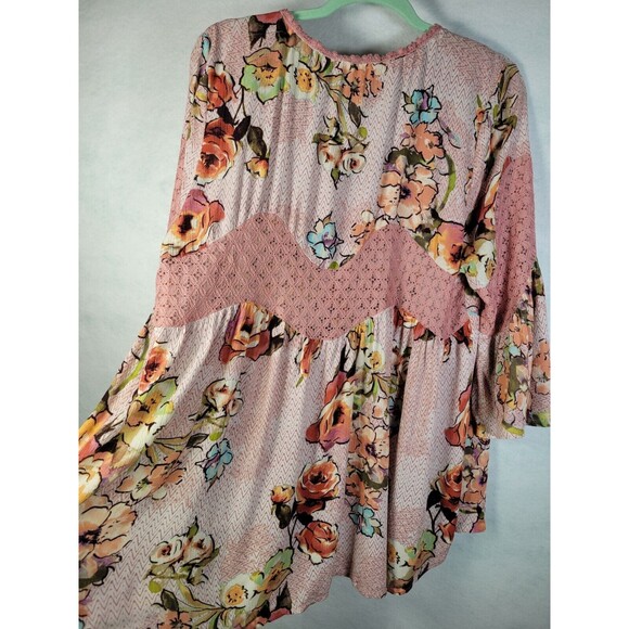 Oddy Top XL Boho Floral Lace Print Flowy Babydoll Blouse 1X Bell Sleeves NWT - Picture 11 of 11